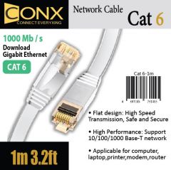 CONX Cat.6 Network F 1m Flat Lan Cable White  1米 網絡電線 白色 #4897085731495 [香港行貨]