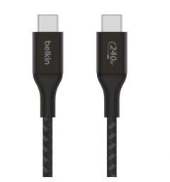 充電線 Belkin 貝爾金 電線 Cable 傳輸 BoostCharge 資料 USB-C® 至 USB-C 快充 USB-C 2.0 電纜 240W 電力 Braided 雙編織 Charger 電力 Data 2米 2M 黑色 Black 數據 #CAB015bt2MBK [香港行貨]