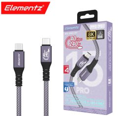 充電線 Elementz 快充 N15-PRO 電源 240W 傳輸 8K 影音 USB4 Type-C 安全 USB-C To C 文件 30厘米 30cm 紫色 Purple [香港行貨] #N15-PRO-030PP