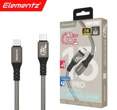 充電線 Elementz 快充 N15-PRO 電源 240W 傳輸 8K 影音 USB4 Type-C 安全 USB-C To C 文件 30厘米 30cm 鈦金屬色 Titanium [香港行貨] #N15-PRO-030TT